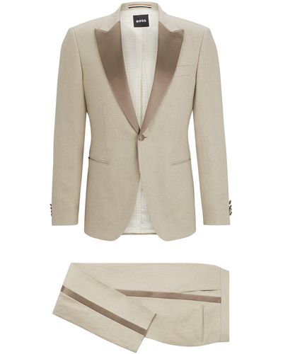 BOSS by HUGO BOSS Slim-fit Tuxedo In Micro-patterned Linen - Natural