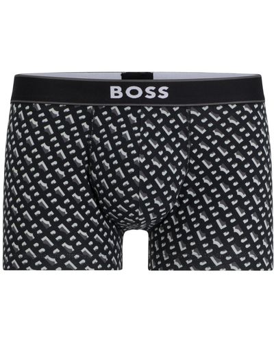 BOSS Stretch-cotton Regular-rise Trunks With Seasonal Print - Black