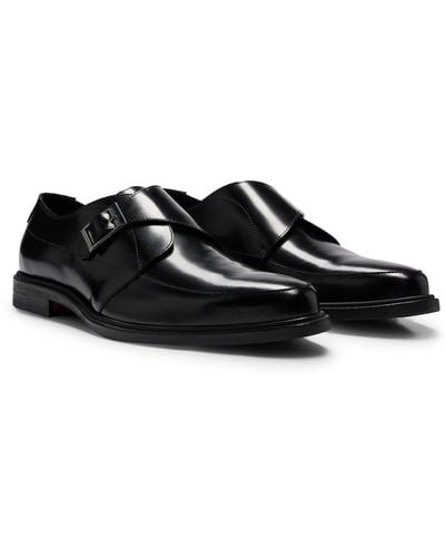 HUGO Leather Monk Shoes With Buckle And Single Strap - Black
