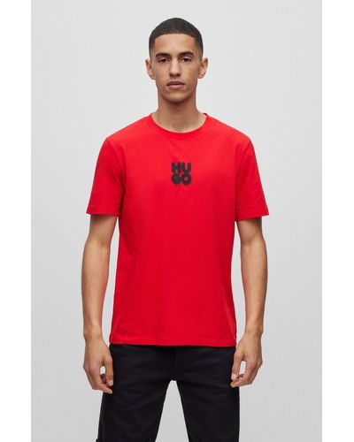 HUGO Cotton-jersey T-shirt With Graffiti-style Stacked Logo - Red