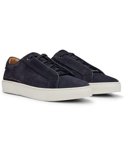 BOSS Gary Suede Low-top Trainers With Branded Lace Loop - Blue