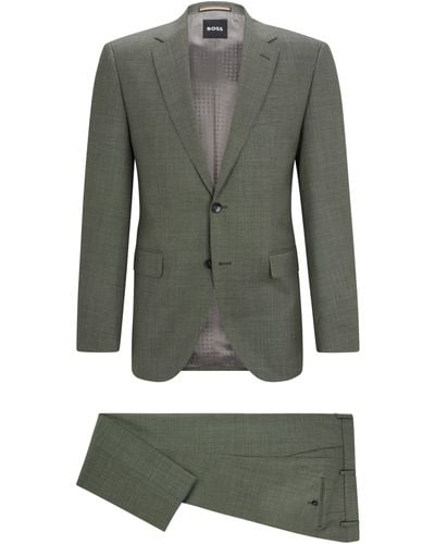 BOSS Regular-Fit Anzug aus Schurwolle mit dezentem Muster - Grün