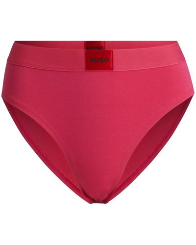 HUGO Slip aus Stretch-Baumwolle mit hohem Bund und rotem Logo-Label - Pink