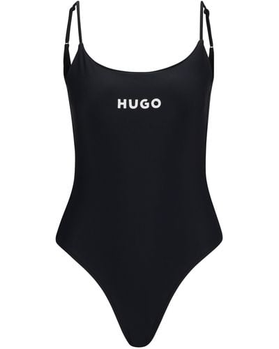 HUGO Schnell trocknender Badeanzug mit kontrastfarbenem Logo - Schwarz