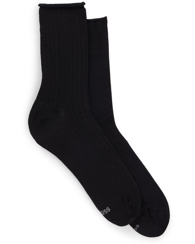 BOSS Lot de deux paires de chaussettes courtes en fils stretch - Noir