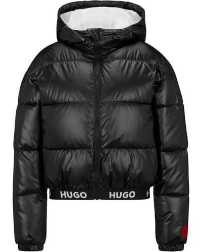 BOSS by HUGO BOSS Faryne-1 Regular-Fit Jacke mit Kapuze und Logo am Bund Schwarz M
