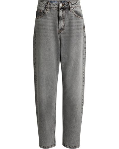 HUGO Graue Relaxed-Fit Jeans aus festem Denim mit Acid-Waschung