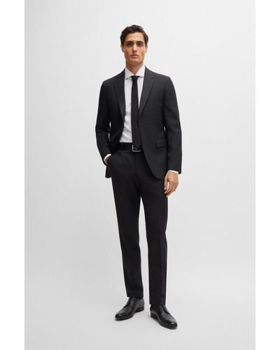 BOSS Slim-fit Suit In Micro-patterned Virgin Wool - Black