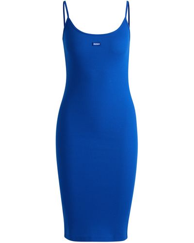 HUGO Ärmelloses Kleid aus geripptem Baumwoll-Mix mit Jersey-Struktur - Blau