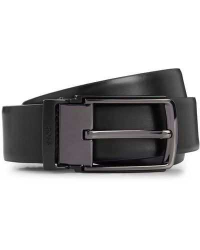 BOSS Reversible Italian-leather Belt With Branded Keeper - Black