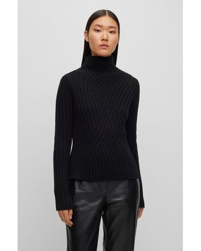 BOSS Funnel-neck Sweater In Virgin Wool And Cashmere - Black