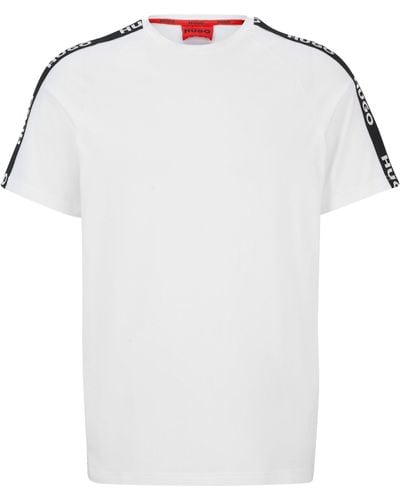 HUGO Relaxed-fit T-shirt Van Stretchkatoen Met Logoband - Wit
