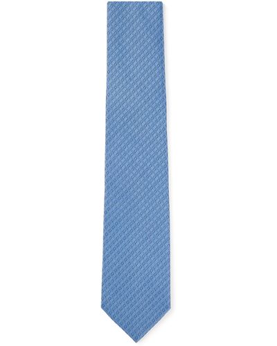 BOSS Micro-patterned Tie In Silk Jacquard - Blue