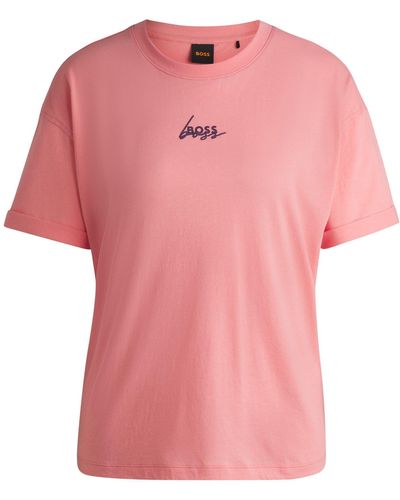 BOSS Cotton-jersey T-shirt With Signature Print - Pink
