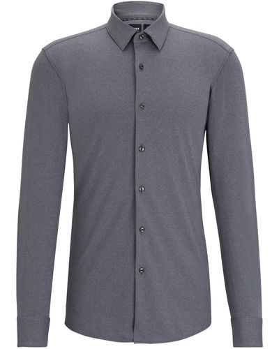 BOSS Slim-fit Overhemd Van Hoogwaardig Stretchmateriaal - Blauw