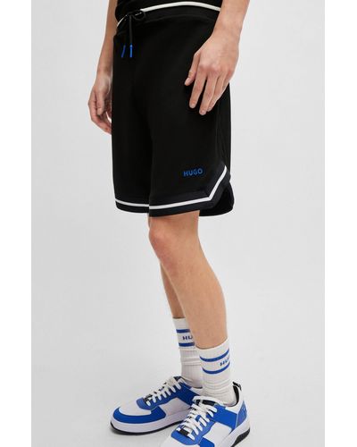 HUGO Mesh Shorts With Contrast Logo And Tape - Black
