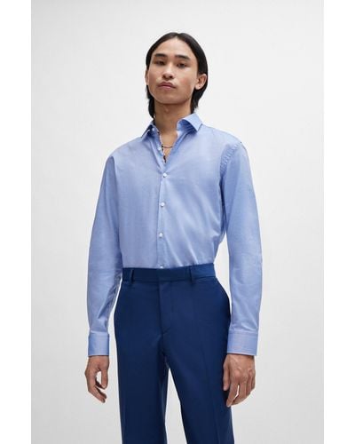 HUGO Slim-fit Shirt In Easy-iron Oxford Cotton - Blue