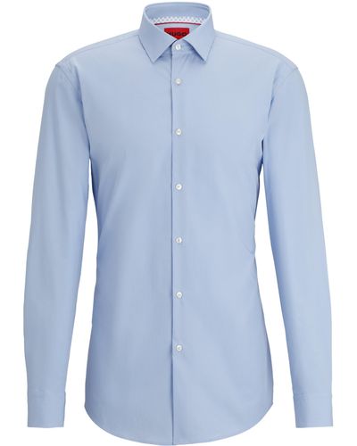 HUGO Slim-fit Overhemd Van Gemakkelijk Te Strijken Katoenen Popeline - Blauw