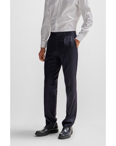 BOSS Regular-fit Trousers In Virgin-wool Serge - Blue