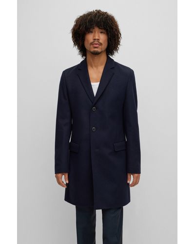 HUGO Slim-fit Coat In A Wool Blend With Cashmere - Blue