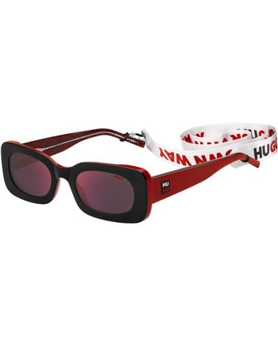 HUGO Red-and-black-acetate Sunglasses With Detachable Slogan Strap