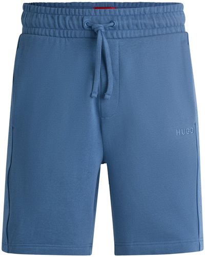 HUGO Shorts Van Katoenen Badstof Met Logoband Over De Zijnaden - Blauw