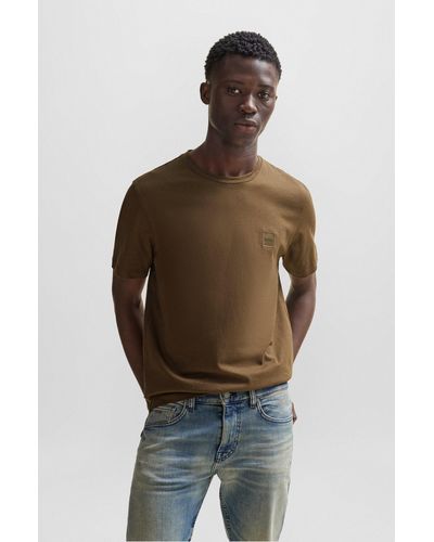 BOSS T-shirt Relaxed Fit en jersey de coton avec patch logo - Marron