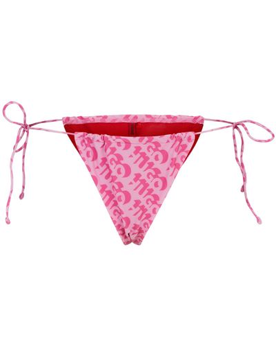 HUGO Tie-side Bikini Bottoms With Repeat Logo Print - Pink