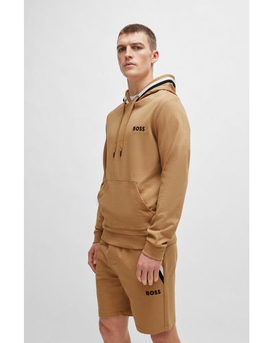 BOSS Cotton-terry Hoodie With Logo And Signature Stripe - Natural