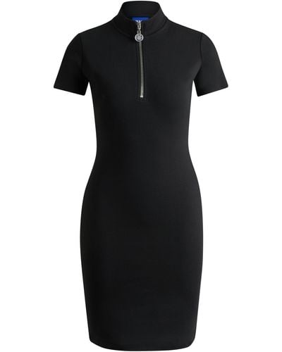 HUGO Stretch-cotton Dress With Logo Zip Puller - Black
