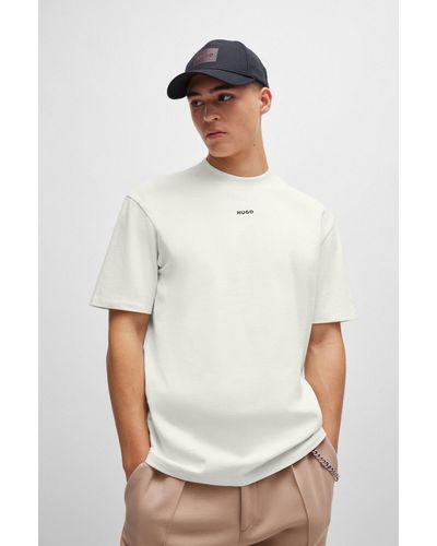 HUGO Relaxed-fit T-shirt In Cotton With Logo Print - Natural