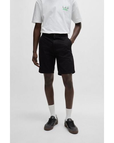 BOSS Slim-fit Shorts In Stretch-cotton Twill - Black