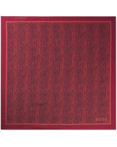 BOSS In Italien gefertigter Schal aus Seiden-Twill mit saisonalem Print - Rot