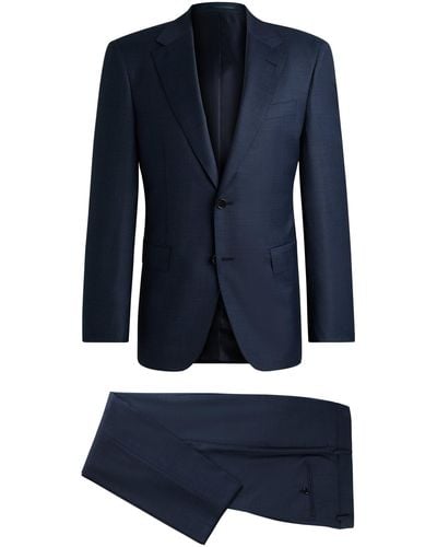 BOSS Regular-fit Suit In Micro-patterned Virgin-wool Serge - Blue
