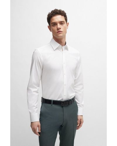 BOSS Slim-fit Shirt In Easy-iron Stretch-cotton Poplin - White