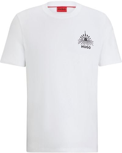 HUGO Regular-fit T-shirt Van Katoenen Jersey Met Nieuw Artwork - Wit