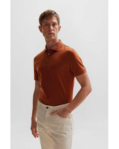 BOSS Regular-fit Polo Shirt In Mercerized Italian Cotton - Brown