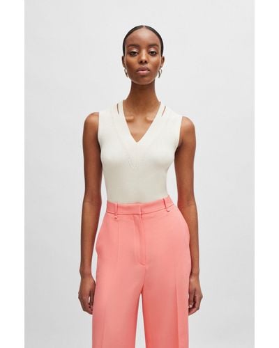 BOSS Sleeveless Knitted Top With Cut-out Details - Pink