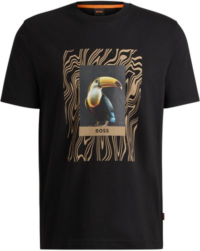 BOSS Regular-fit T-shirt Van Katoenen Jersey Met Nieuw Artwork - Zwart