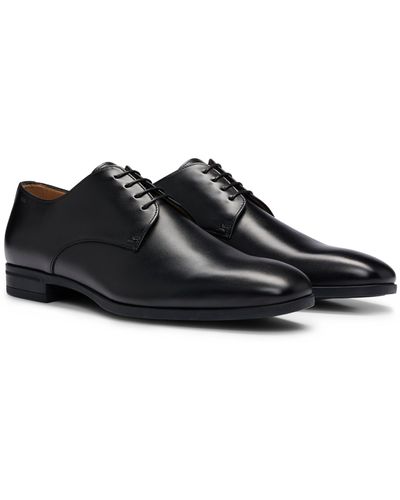 BOSS Leather Derby Shoes With Rubber Sole - Black