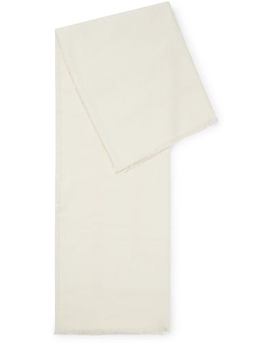 BOSS Square Scarf In Silk And Wool With Logo Details - White