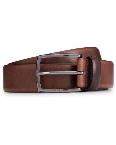 BOSS Italian-leather Belt With Polished Gunmetal Buckle - Brown