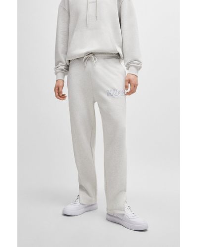 HUGO Loose-fit Cotton-terry Tracksuit Bottoms With Outline Logo - Gray