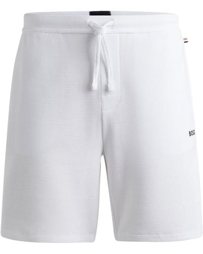 BOSS Pyjama-Shorts mit Waffelstruktur und Logo-Stickerei - Blau