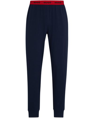 HUGO Pyjama-Hose aus elastischem Baumwoll-Jersey mit Logos am Bund - Blau