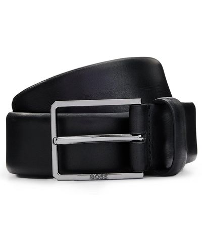 BOSS Italian-leather Belt With Polished Gunmetal Hardware - Black