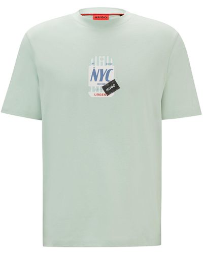HUGO Cotton-jersey T-shirt With Travel-tag Artwork - Green