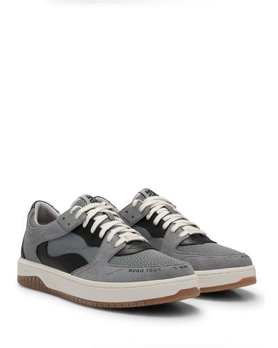 HUGO Lace-up Sneakers In Faux Leather And Suede - Gray