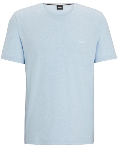 BOSS T-shirt Van Stretchkatoen Met Logostiksel - Blauw