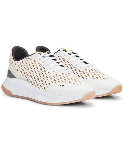 BOSS Ttnm Evo Monogram-mesh Lace-up Trainers With Suede Trims - White